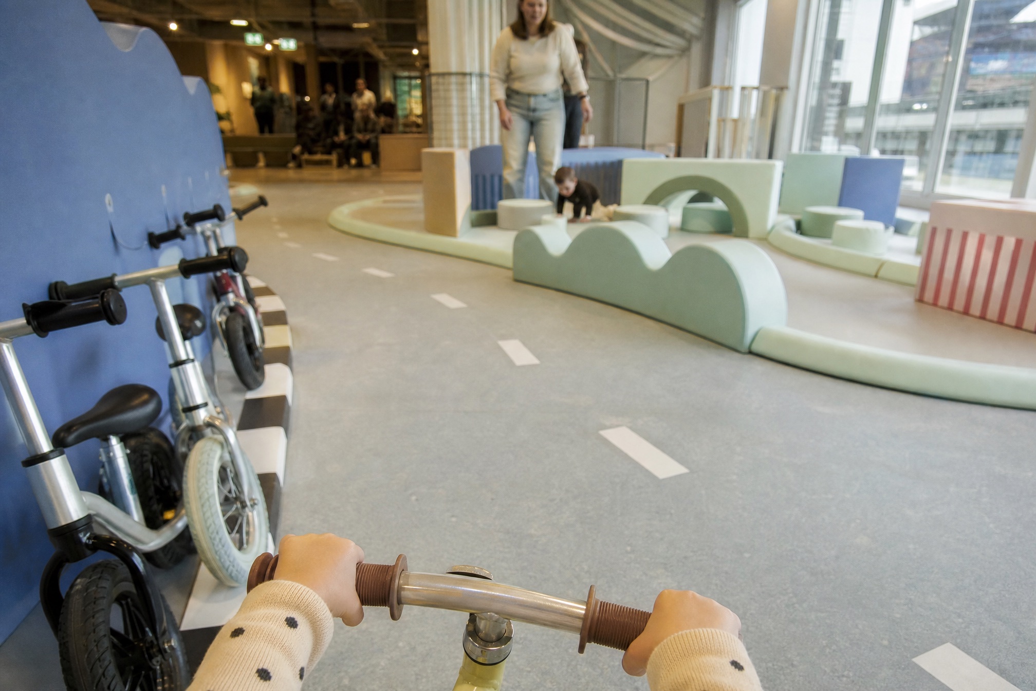 Toddler balance bike track in a Dutch indoor playground toddler corner